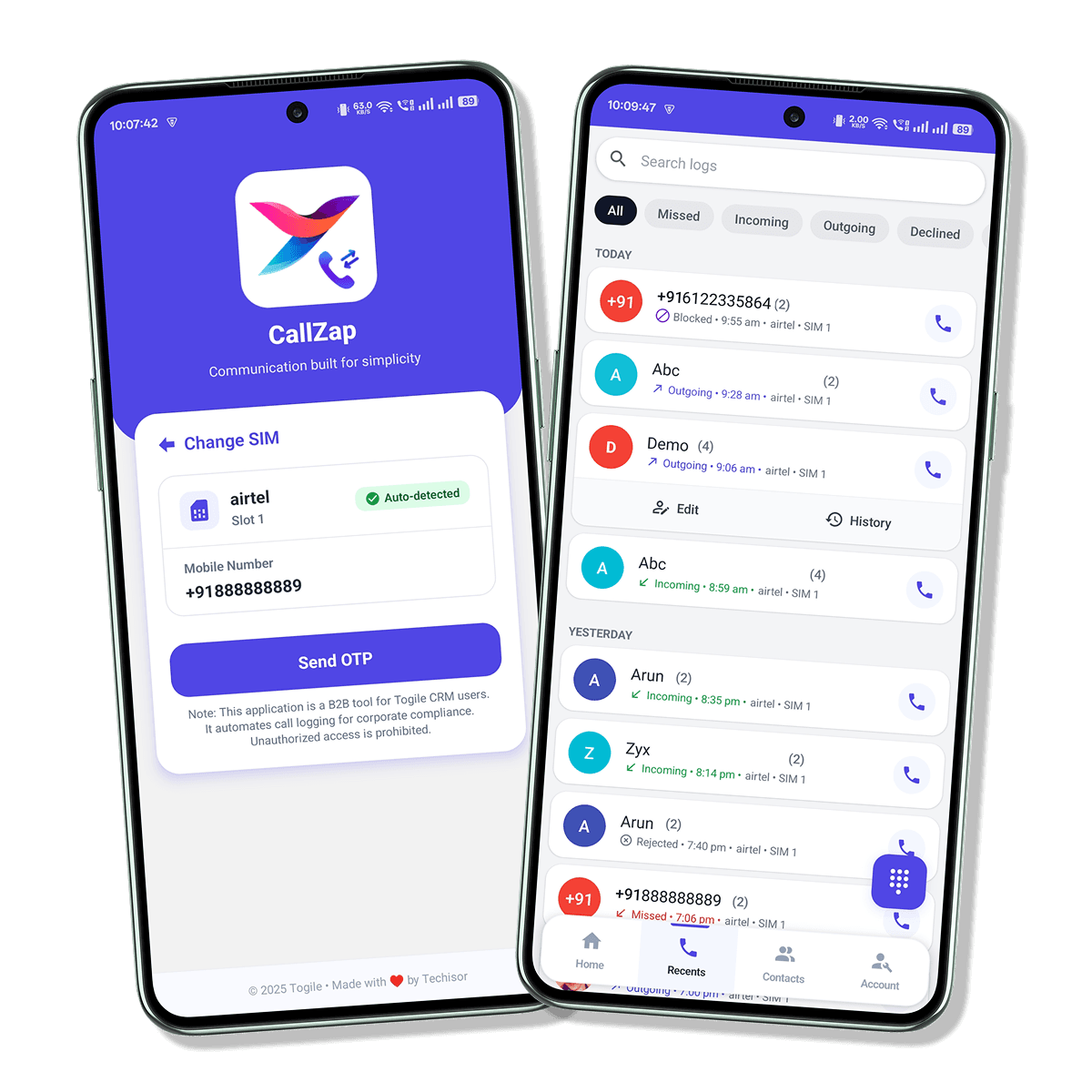 CallZap Mobile Dialer Interface